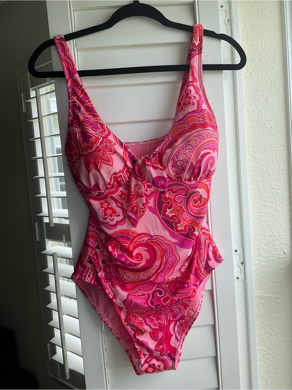 NWOT Ralph Lauren Tie Front Provence Paisley Pink One Piece Swimsuit, Size 10